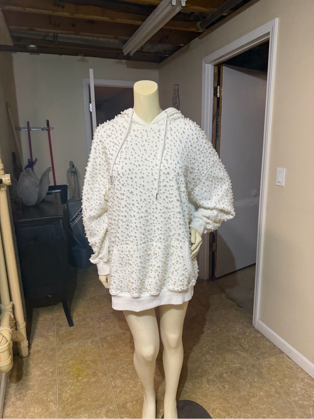 AKIRA White Studded Hooded Sweatshirt Dress
